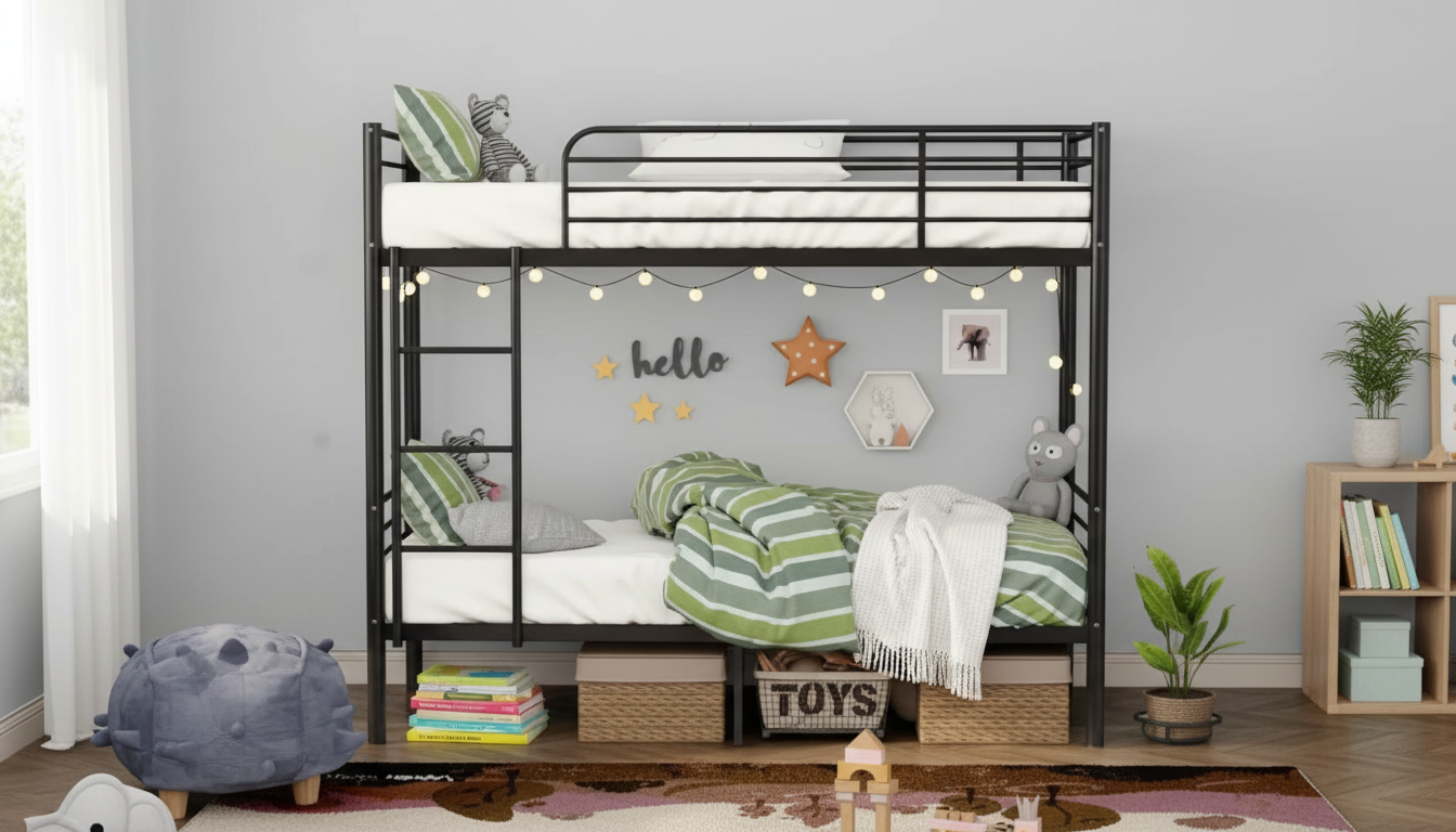 Heavy Duty Twin Over Twin Bunk Bed with Storage