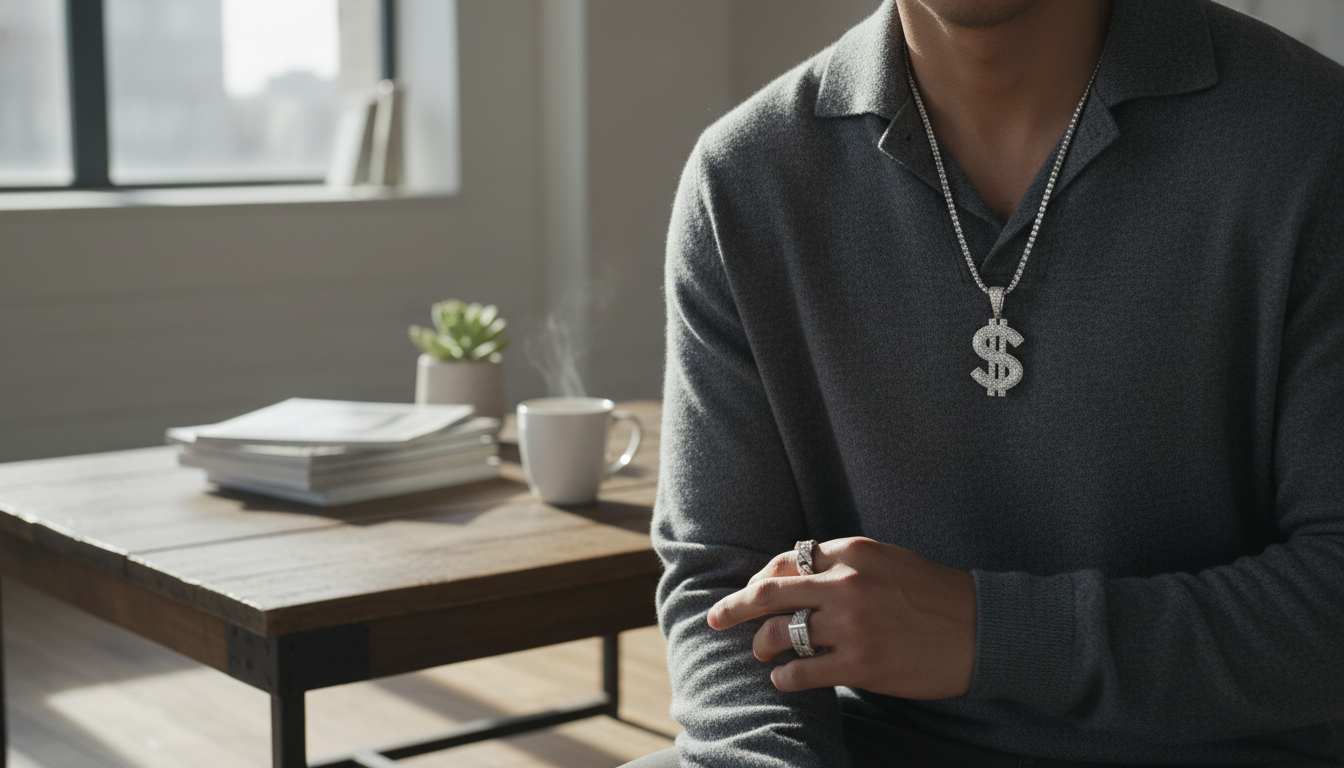Iced Moissanite Dollar Sign Pendant in 925 Silver