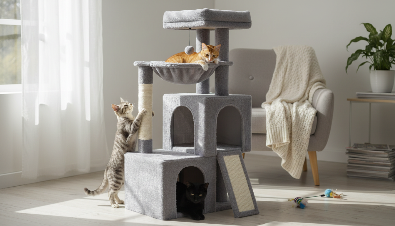 Multi-Level Cat Tree: 2 Condos, Hammock & Scratch Posts
