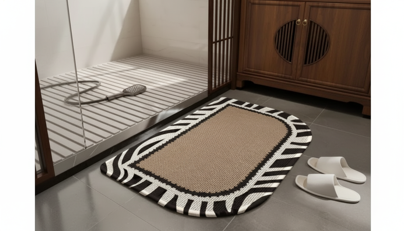 Retro Linen Quick-Dry Bath Mat: Non-Slip, Low-Profile
