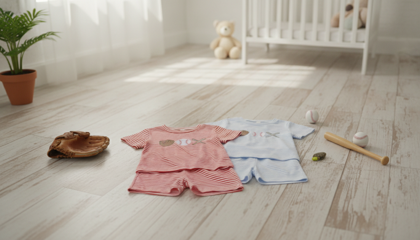 Boys Baseball Embroidered Top & Striped Drawstring Shorts