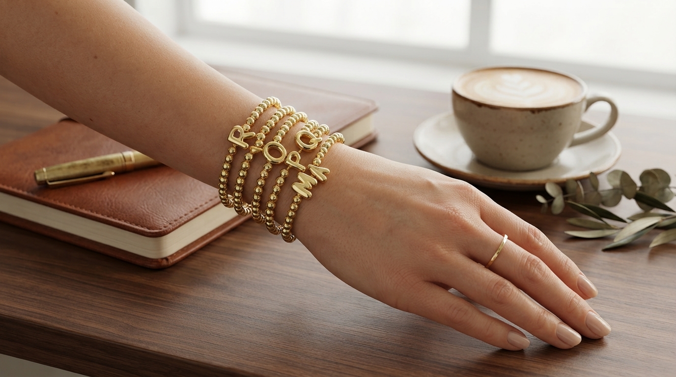 Personalized 18k Polished Balloon Beaded Letter Bracelet